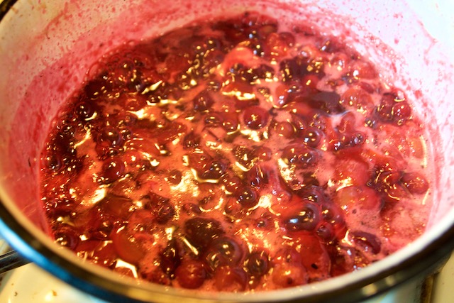 Cherry Gooseberry Jam Boiling on The Stove