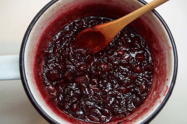 Finished Cherry Gooseberry Jam in a Pot
