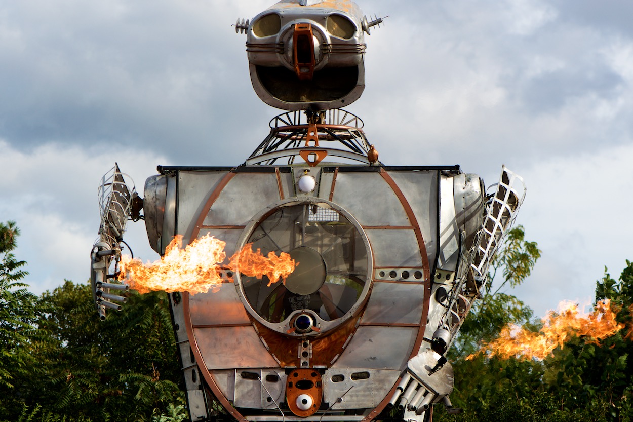 Flaming robot at World Maker Faire