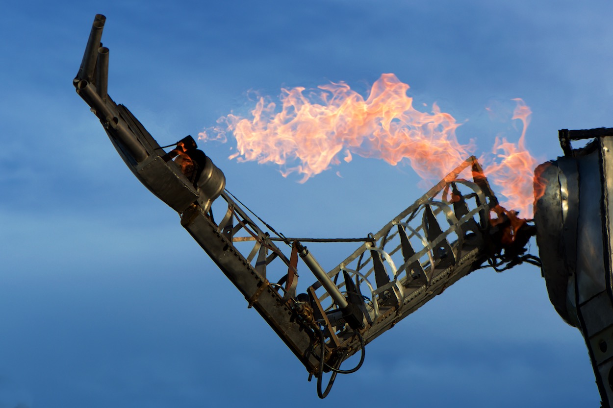 Flaming robot arm at World Maker Faire