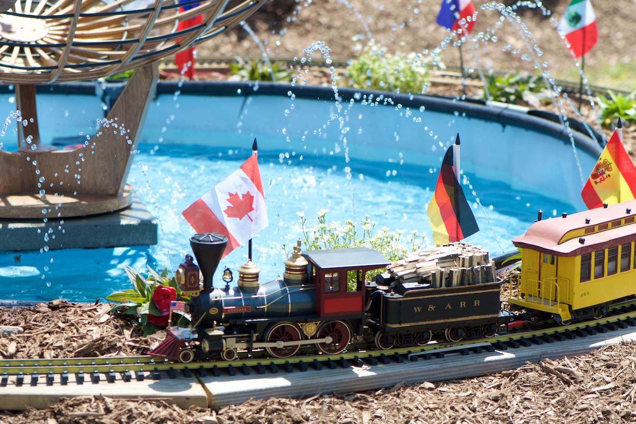 Detail of Model Train and Unisphere at World's Fair Train Show at Queens Botanical Garden
