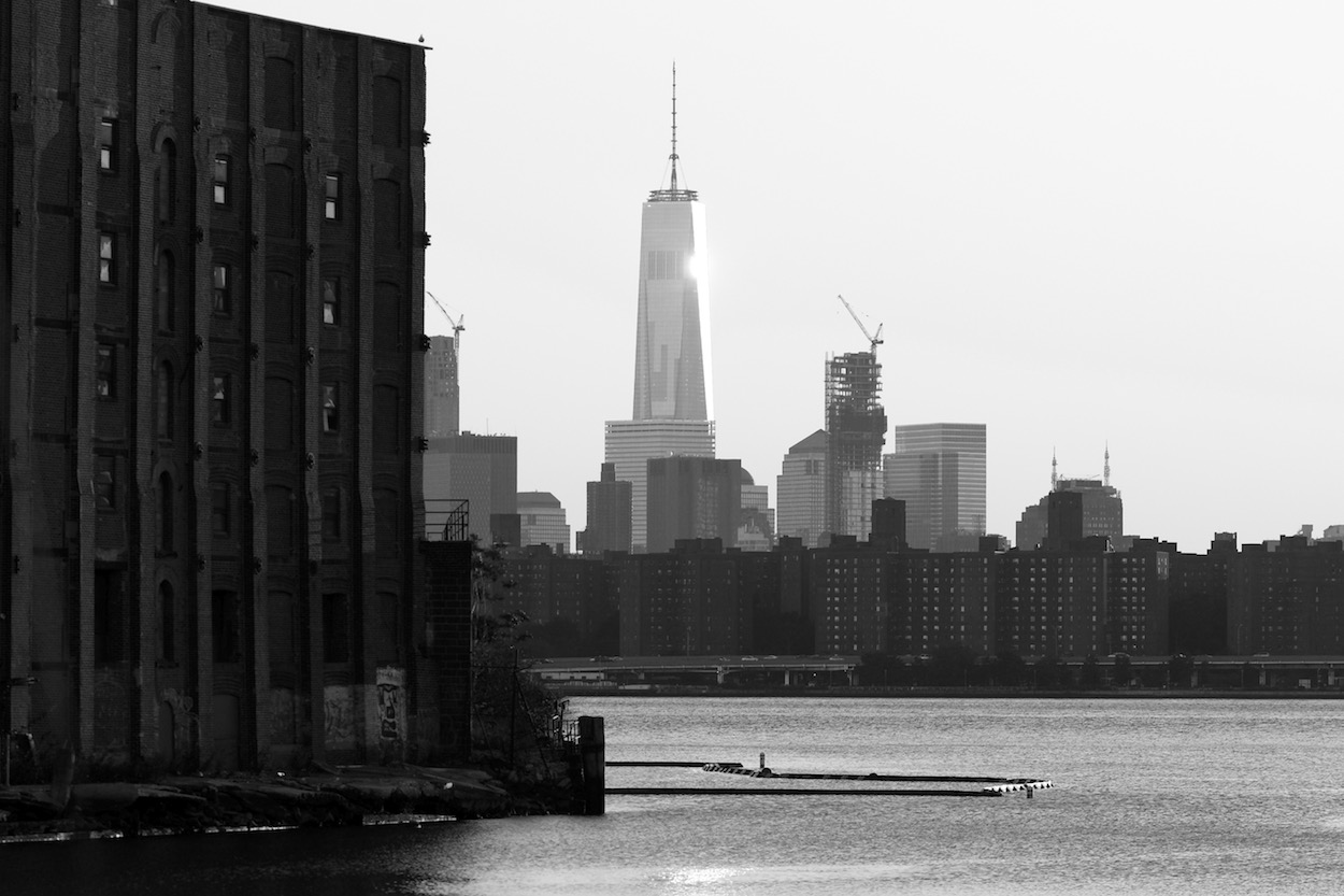 View of Freedom Tower and East River from Newtown
                     Creek in Hunter's Point, Queens