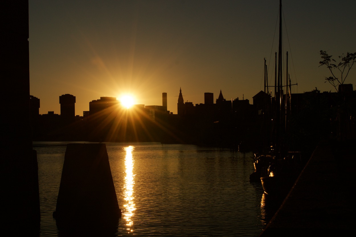 Sunset over the Manhattan Skyline and
                     Newtown Creek, Viewed from Hunter's Point, Queens