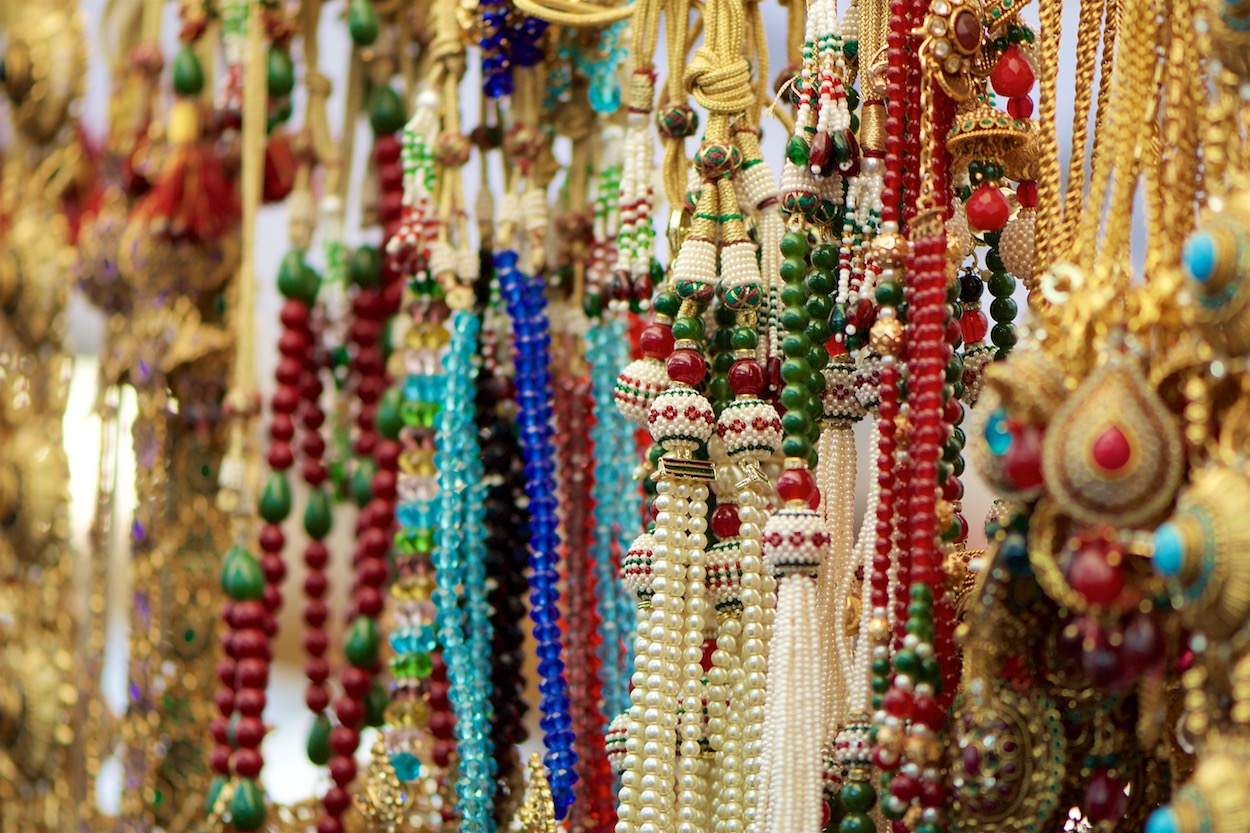 Beaded jewelry at the Diwali Festival in
                     Jackson Heights, Queens