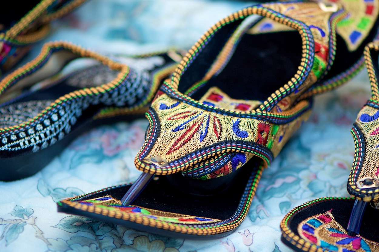 Beaded sandals at Diwali Festival in
                     Jackson Heights, Queens