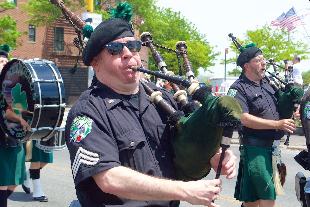 Bag pipe player at the Maspeth Memorial
                     Day parade