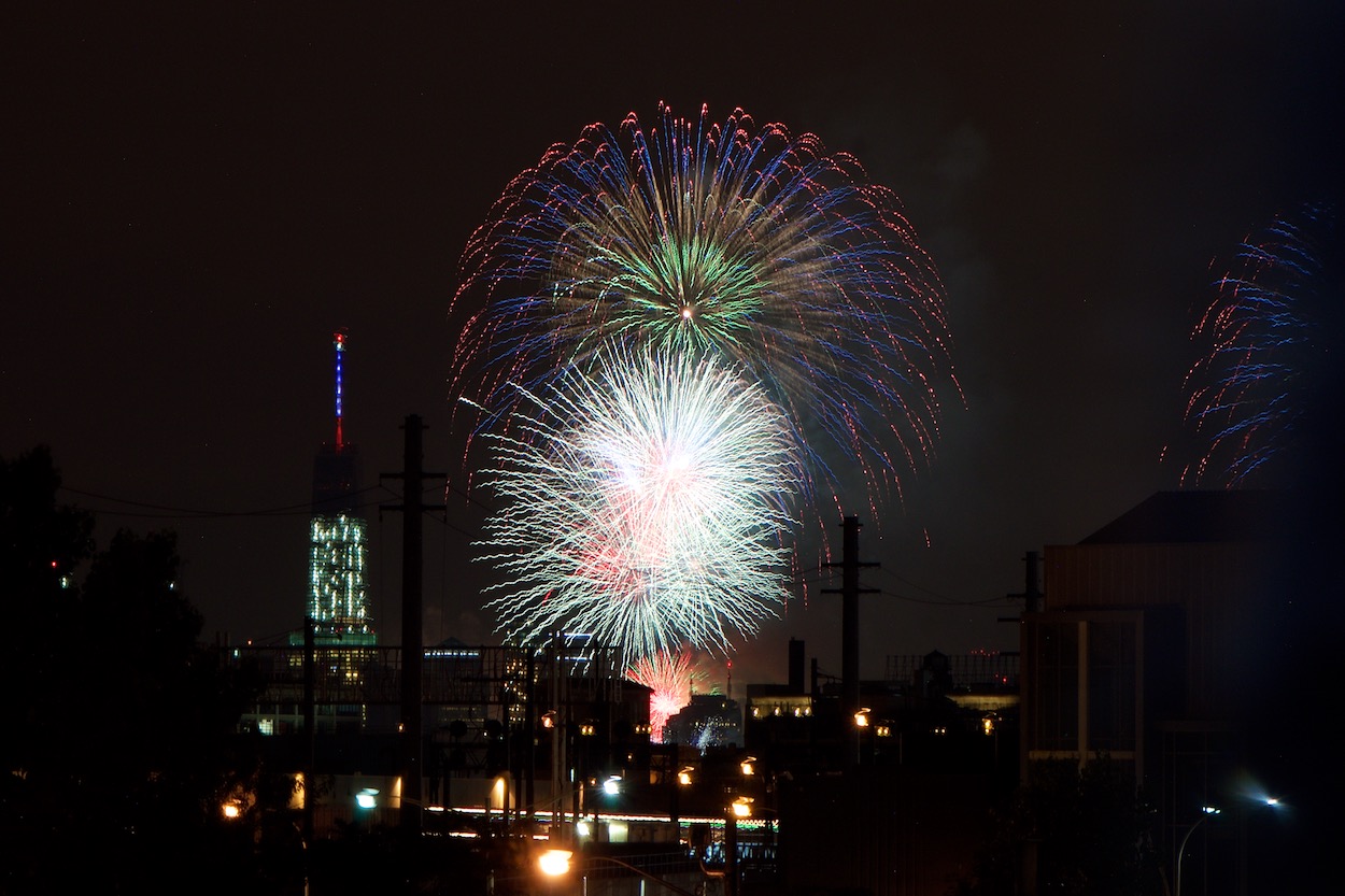 View of the Macy's Fourth of July
                     Fireworks Next to the Freedom Tower from a
                     Rooftop in Sunnyside Queens