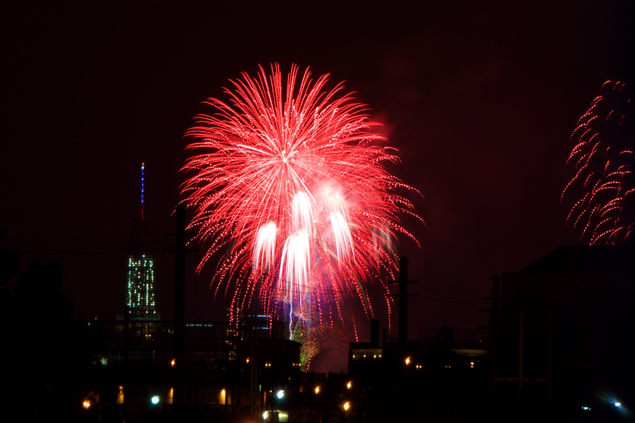 View of the Macy's Fourth of July
                     Fireworks Next to the Freedom Tower from a
                     Rooftop in Sunnyside Queens
