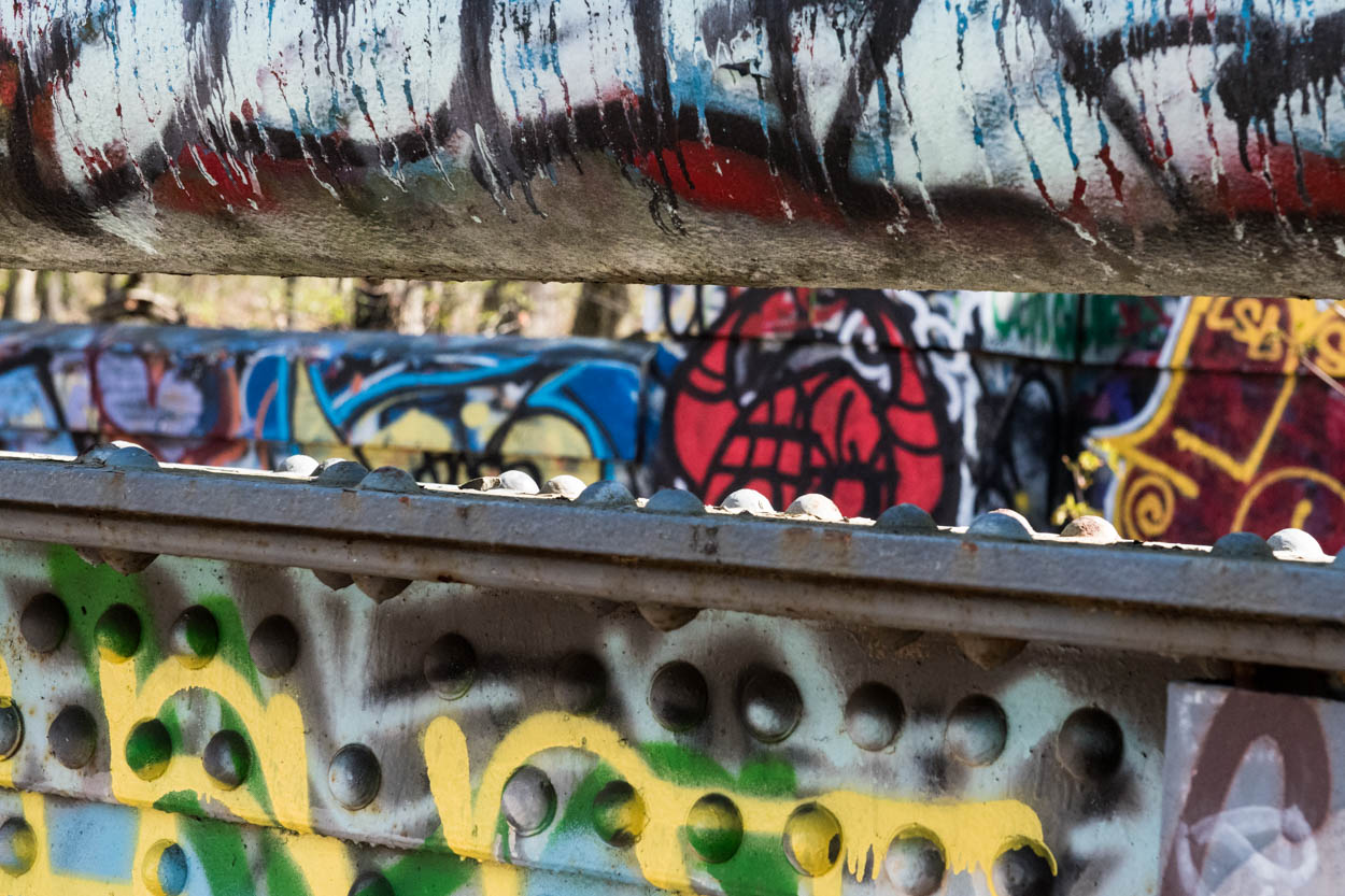 Grafitti-tagged LIRR tracks in
                     Forest Park in Woodhaven, Queens