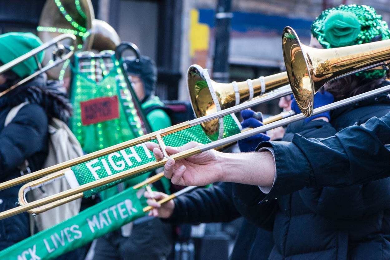 Closeup of Marching Band in St. Pats for All Parade
                     in Woodside, Queens