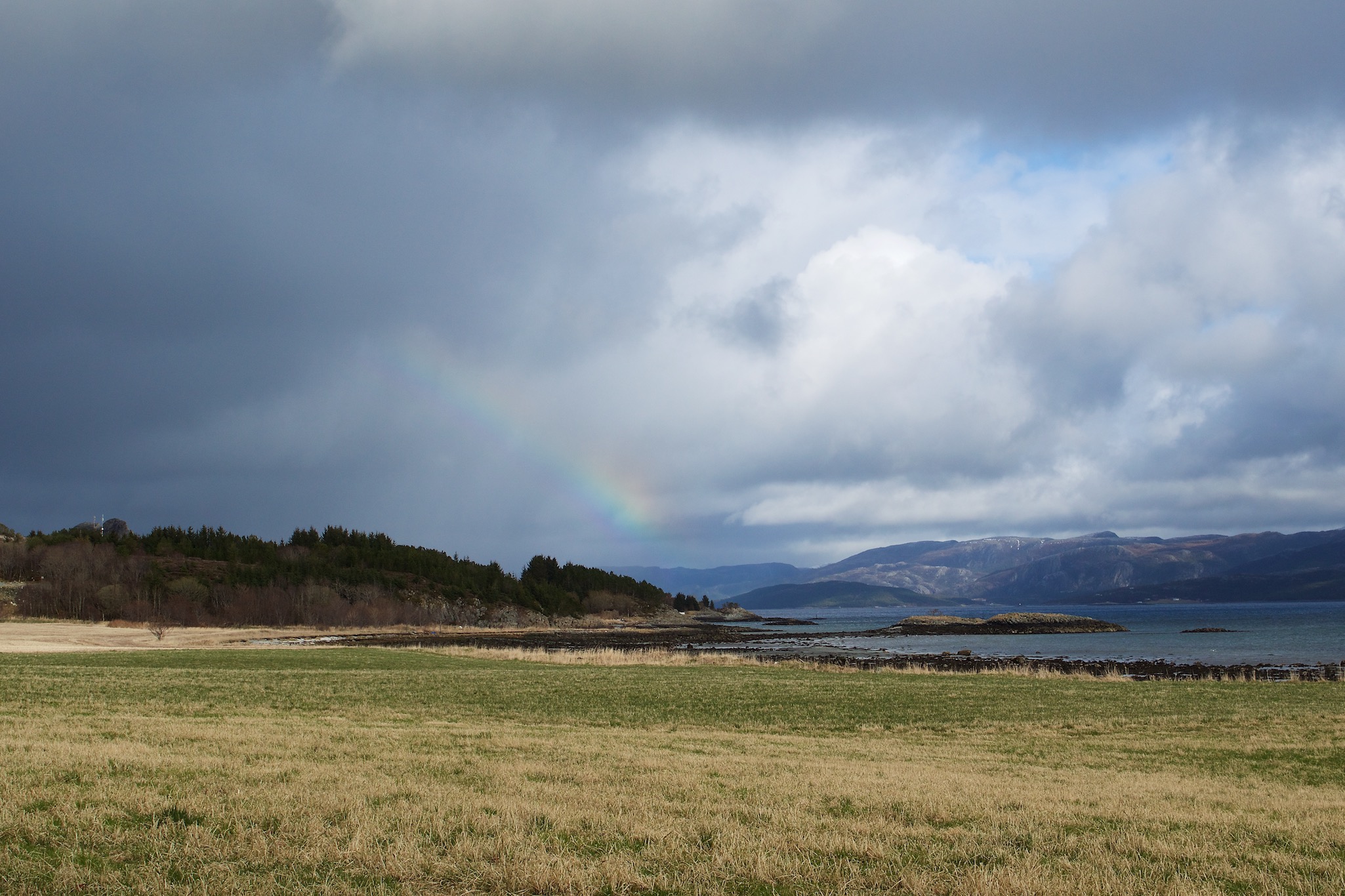 Rainbow over the beach in Austraatt, Norway