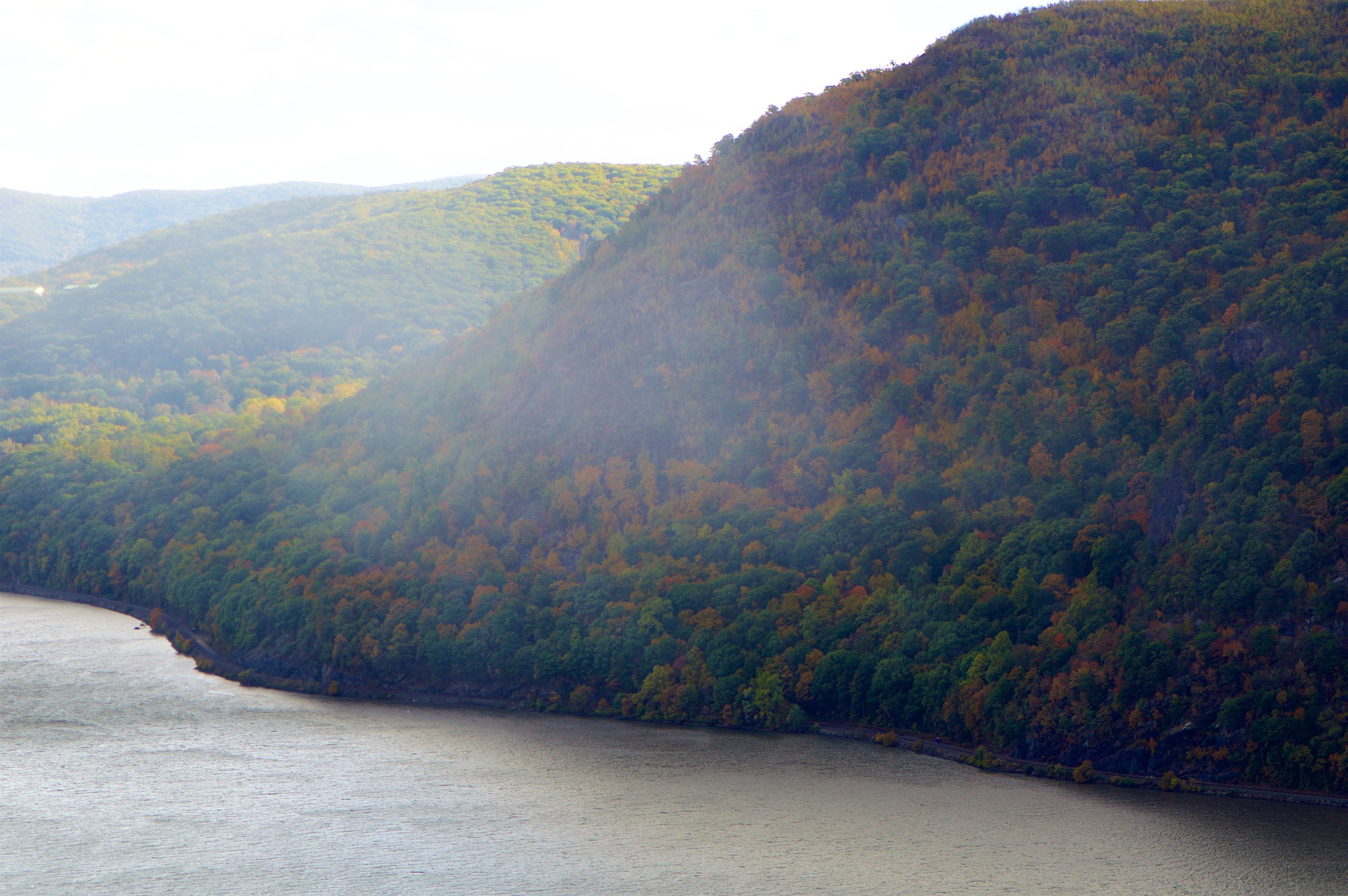 View of Fall Foliage and Hudson River from the top of Breakneck Ridge, New York