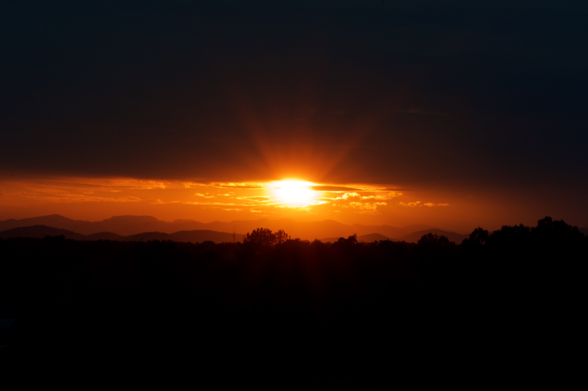 View of the Sunset over the Blue Ridge Mountains from Greenville, South Carolina