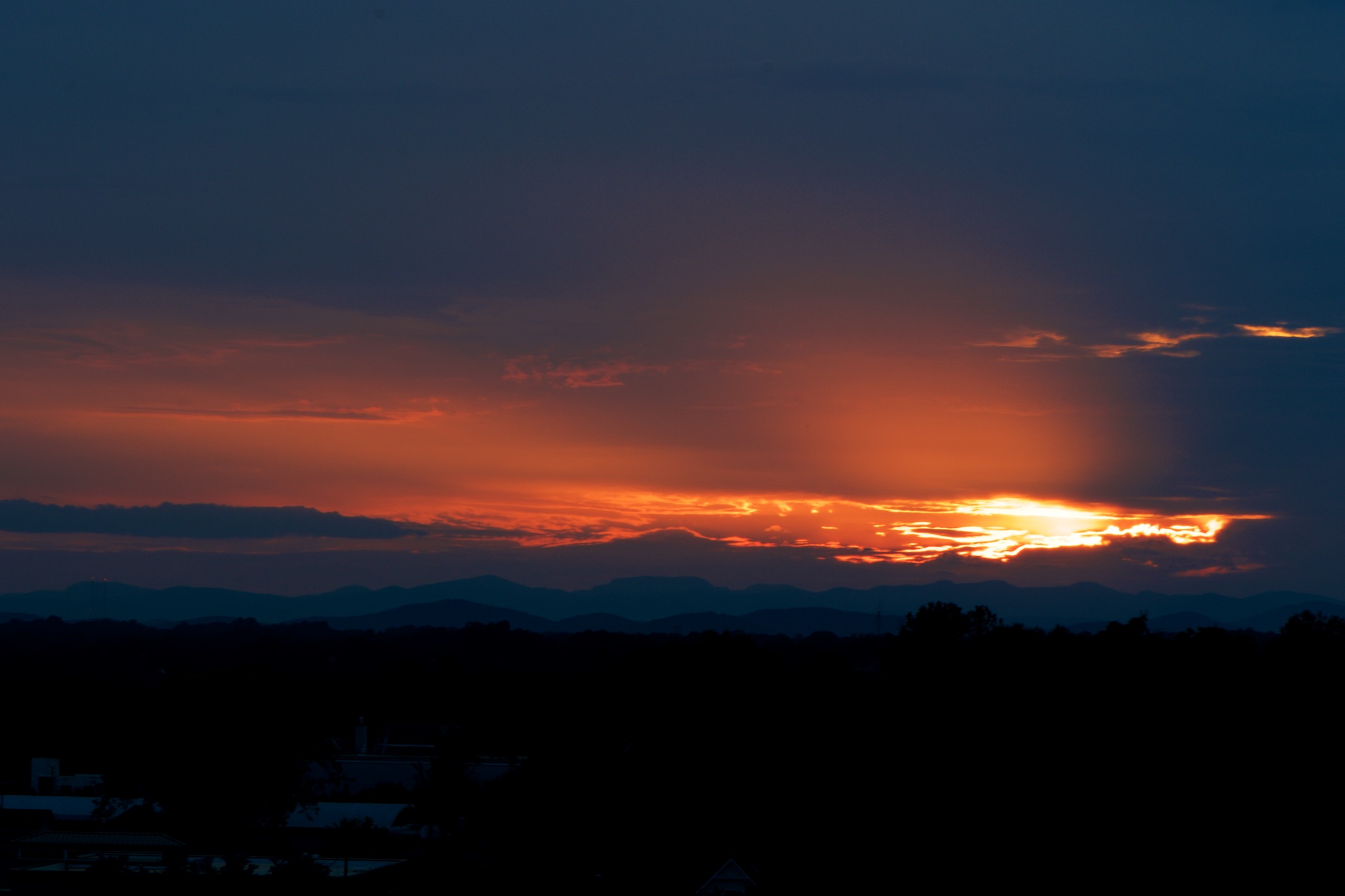 View of the Sunset over the Blue Ridge Mountains from Greenville, South Carolina