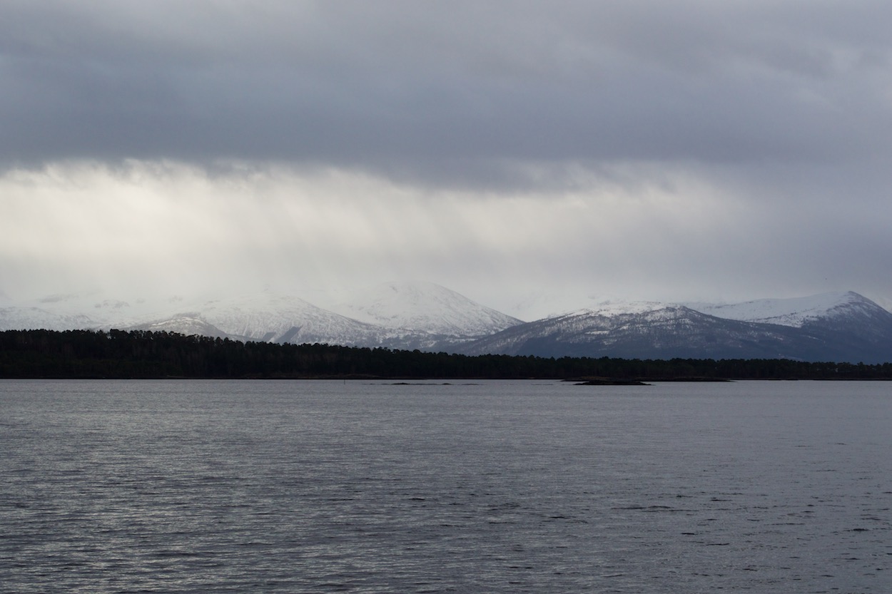 View of fjord and mountains from Molde, Norway