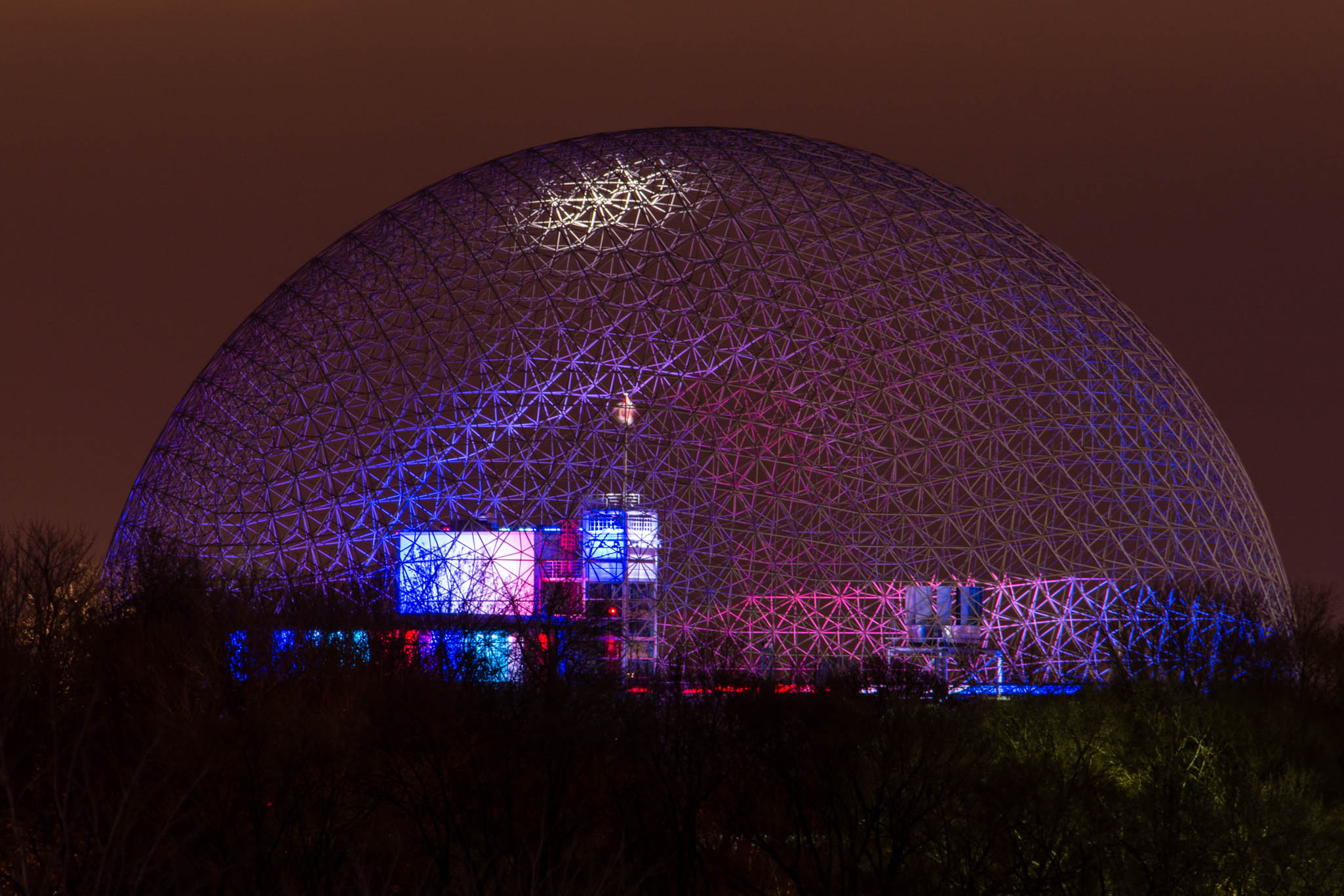 View from the Old Port of the Biosphere at Night in Montreal, Canada