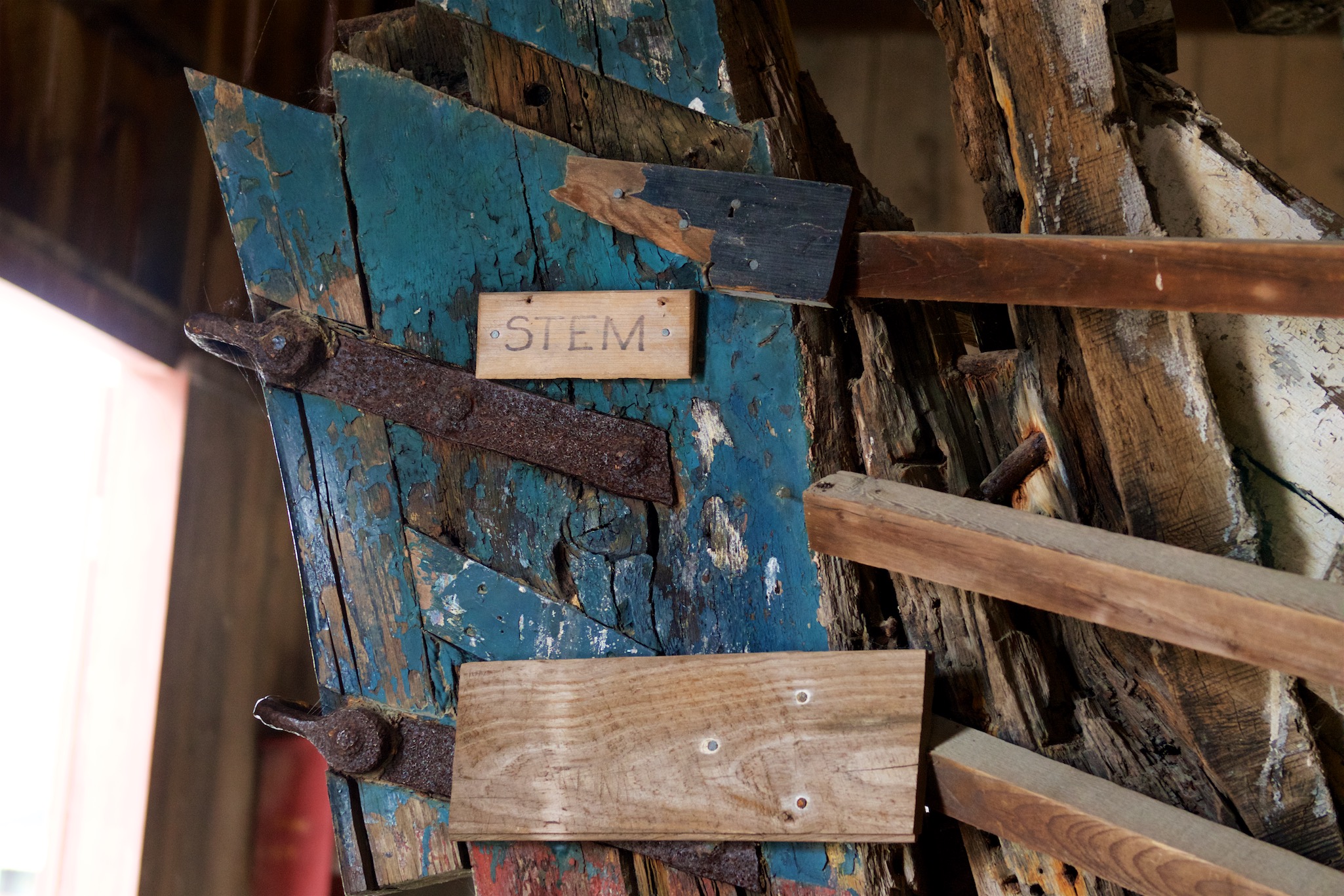 Old Wooden Shipping Signs and Beams in Mystic Seaport, Connecticut