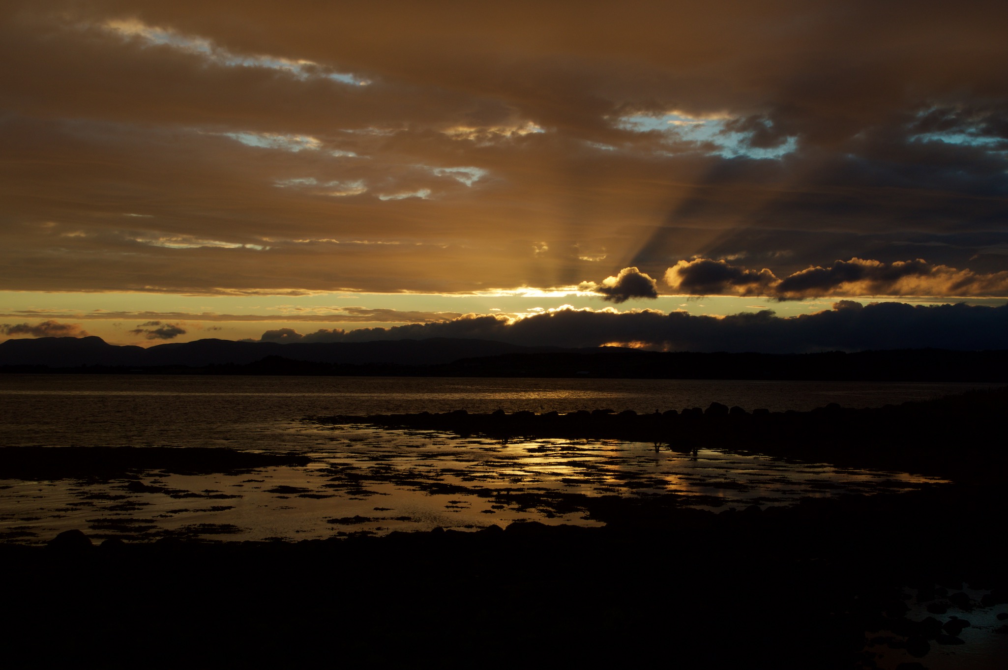 Sunset over the fjord in Stjoerdal, Norway