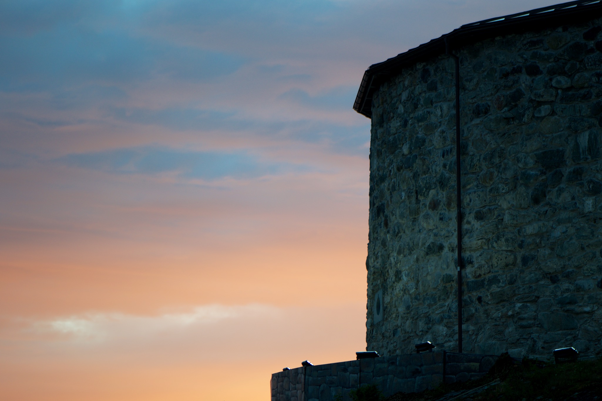 Sunset behind Steinvikholm Castle in Stjoerdal, Norway