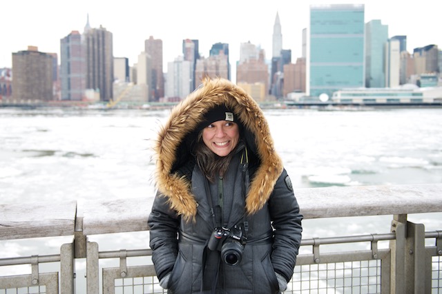 Francesca Fiore taking photos at  the
                     waterfront in Long Island City in winter
